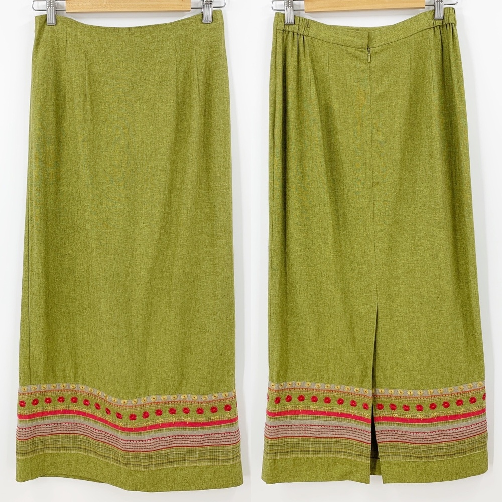 Vintage David Brooks Linen Blend Embroidered Maxi Skirt Sz 8